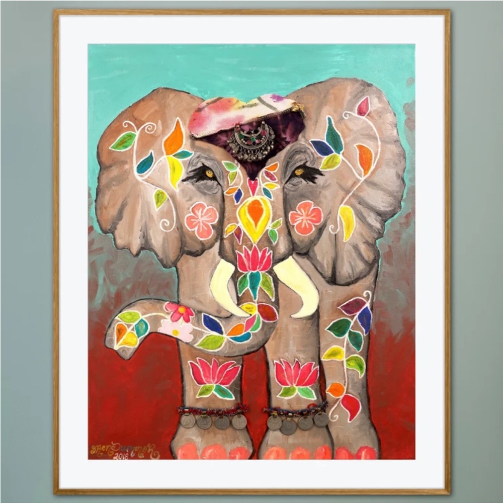 Festival Elephant Art Print Oil Painting Boho Decor Gypsy Floral whimsical charm